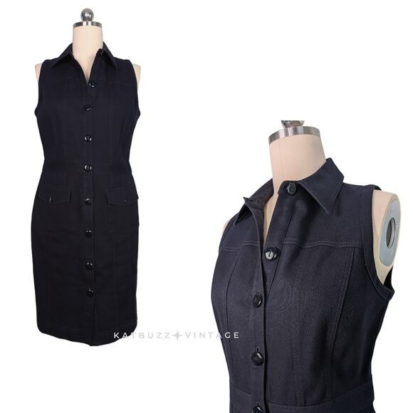 Worth Midi Shirt Dress 10 Navy Blue Classic Work Office Church Minimalist Usa - Picture 1 of 15